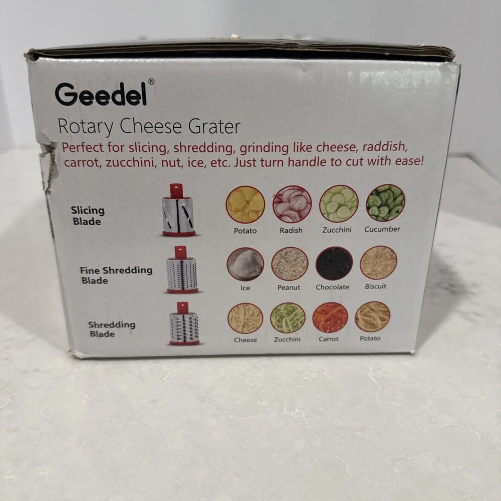Geedel Rotary Cheese Grater, Kitchen Mandoline Vegetable Slicer with 3 Interchan